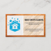 クリーニングサービス | ハウスバブルのロゴ | ウッド 名刺 (正面)