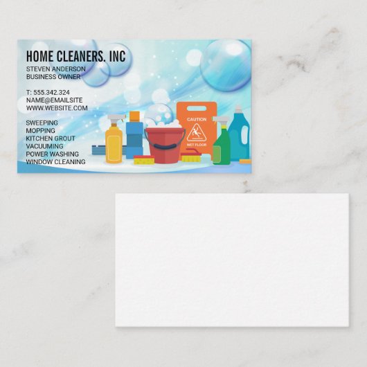 クリーニングサービス |バブルシードの背景 名刺 (正面/裏面)