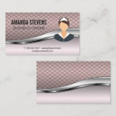 クリーニングサービス |ピンクタイリング金属トリム 名刺 (正面/裏面)