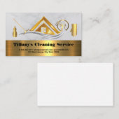 クリーニングサービス | ホーム金ゴールドメタリックアイコン 名刺 (正面/裏面)