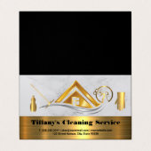 クリーニングサービス | ホーム金ゴールドメタリックアイコン 名刺 (外部フラット)