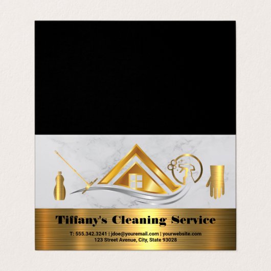 クリーニングサービス | ホーム金ゴールドメタリックアイコン 名刺 (外部フラット)