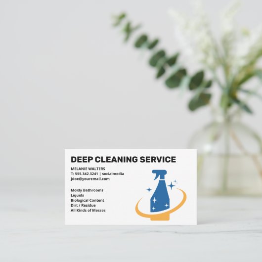 クリーニングサービス |メイドクリーニング |スプレーロゴ 名刺 (スタンド正面)