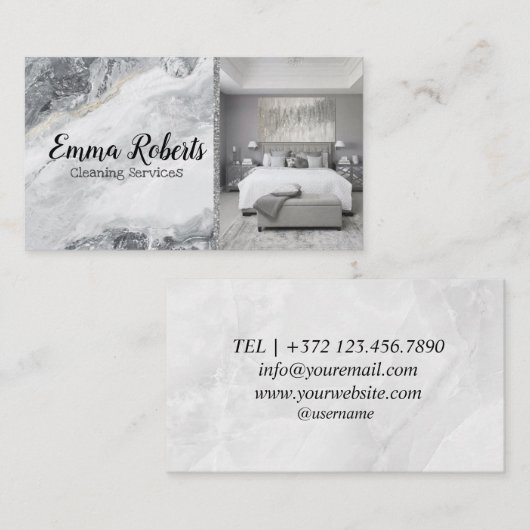 クリーニングサービス |メイドサービス銀大理石 名刺 (正面/裏面)