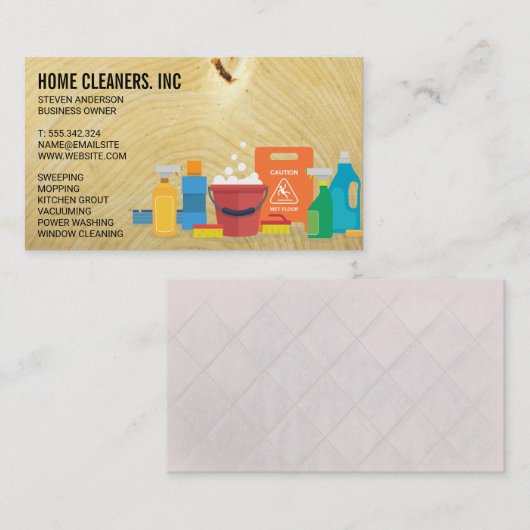 クリーニングサービス | メイドサービス | 木目 名刺 (正面/裏面)