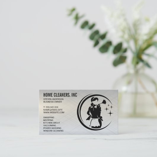クリーニングサービス | メイドサービス | 金属ブシン 名刺 (スタンド正面)