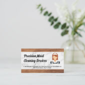 クリーニングサービス |メイドロゴ |木製大理石 名刺 (スタンド正面)