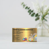 クリーニングサービス |メイド散布 |メタリック金ゴールド 名刺 (スタンド正面)