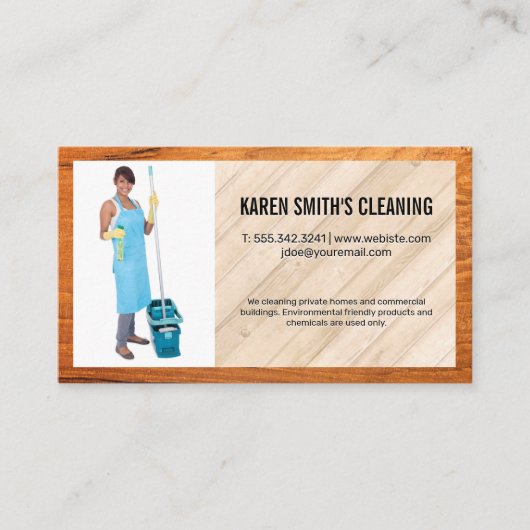 クリーニングサービス | モップを持った女性 名刺 (正面)