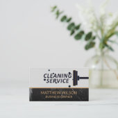 クリーニングサービス | モップ箒 | 黒大理石 名刺 (スタンド正面)