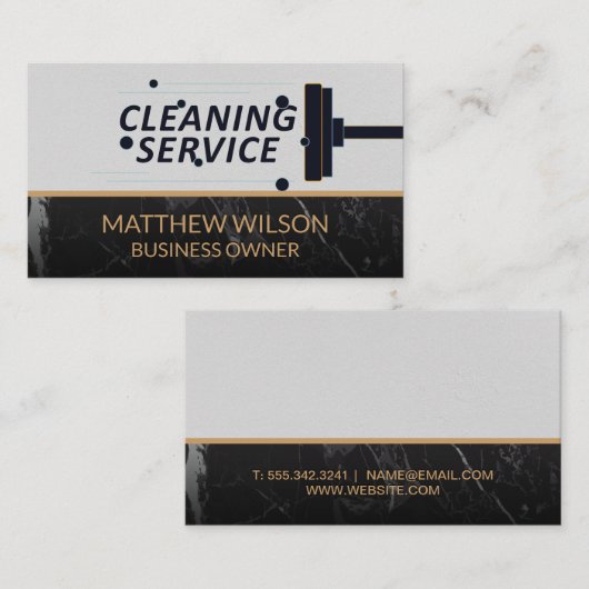 クリーニングサービス | モップ箒 | 黒大理石 名刺 (正面/裏面)