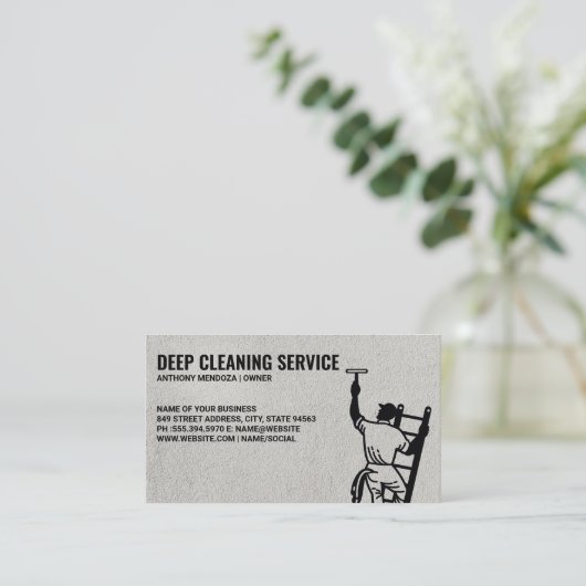 クリーニングサービス | ラダー上のクリーナー 名刺 (スタンド正面)