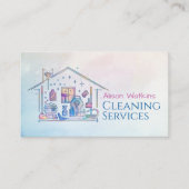 クリーニングサービス - 水彩画風デザイン ビジネス 名刺 (正面)