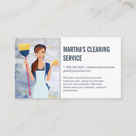 クリーニングサービス | 清掃具付きメイド 名刺 (正面)