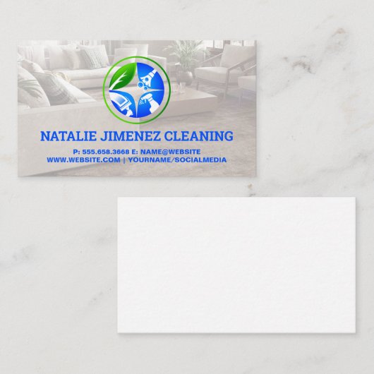 クリーニングサービス |清潔なホームモダンリビングルーム 名刺 (正面/裏面)
