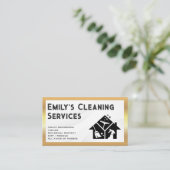 クリーニングサービス |金ゴールド縁ど |メイドロゴ 名刺 (スタンド正面)