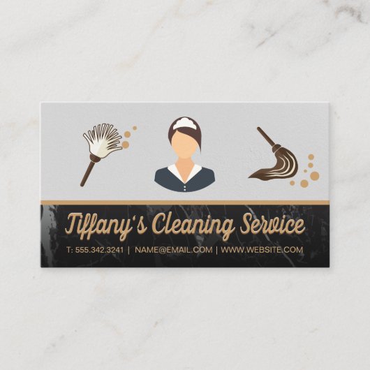 クリーニングサービス | Maid Mop Duster |大理石トリム 名刺 (正面)