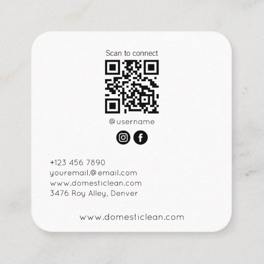 クリーニングサービスQrコードホワイトソーシャルメディアのアイコン スクエア名刺 (裏面)