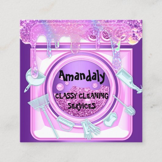 クリーニングサービスQRCodeランディドリップスソープバイオレット スクエア名刺 (正面)