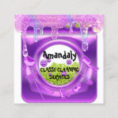 クリーニングサービスQRCode洗濯乾燥機パープル石鹸 スクエア名刺 (正面)