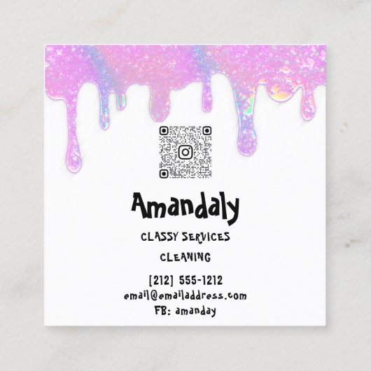 クリーニングサービスQRCode洗濯乾燥機パープル石鹸 スクエア名刺 (裏面)