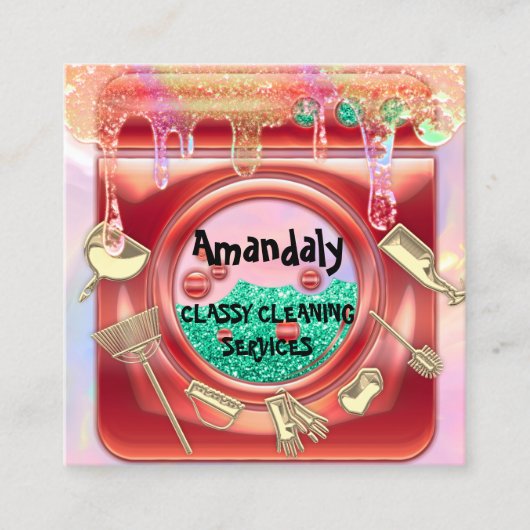 クリーニングサービスQRCode起動金ゴールドドライバ スクエア名刺 (正面)