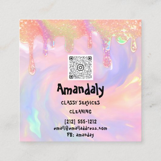 クリーニングサービスQRCode起動金ゴールドドライバ スクエア名刺 (裏面)