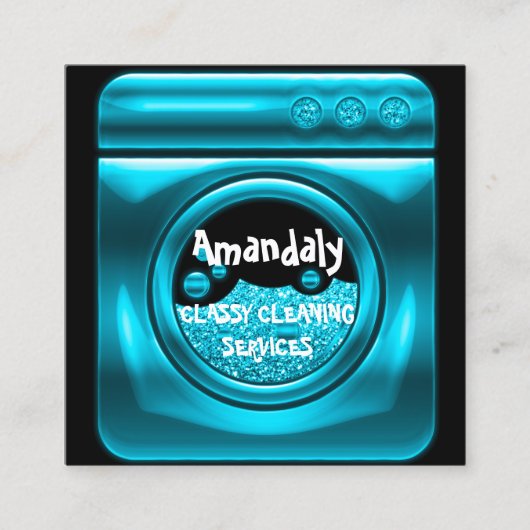 クリーニングサービスQRCode Laundy Blackティール(緑がかった色) スクエア名刺 (正面)