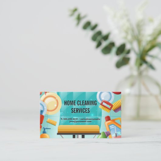 クリーニングツールの背景 | 家政婦 名刺 (スタンド正面)