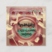 クリーニングハウスサービスQRコード石鹸金ゴールド石鹸 スクエア名刺 (正面)