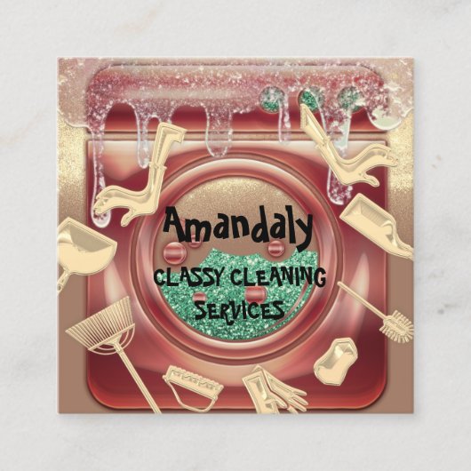 クリーニングハウスサービスQRコード石鹸金ゴールド石鹸 スクエア名刺 (正面)