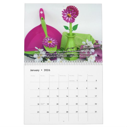 クリーニングビジネス名の詳細20xxを追加 カレンダー (1月 2026)