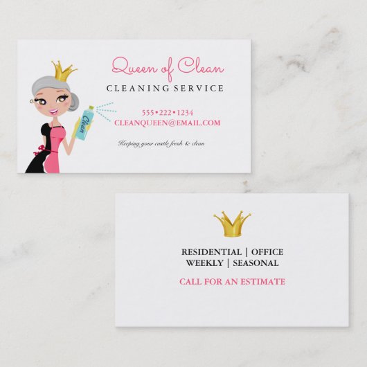クリーニングメイドサービスグレーヘアキャラクタークラウン 名刺 (正面/裏面)