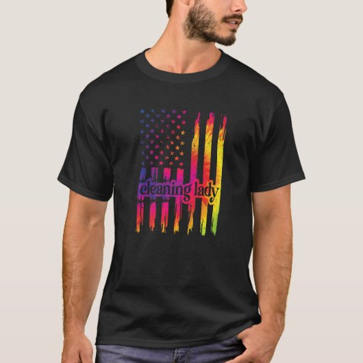 クリーニングレディーアメリカ国旗クリーナーハウスキーパー Tシャツ (正面)