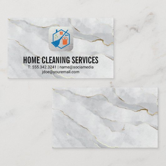 クリーニングロゴ |白い金ゴールド大理石 名刺 (正面/裏面)
