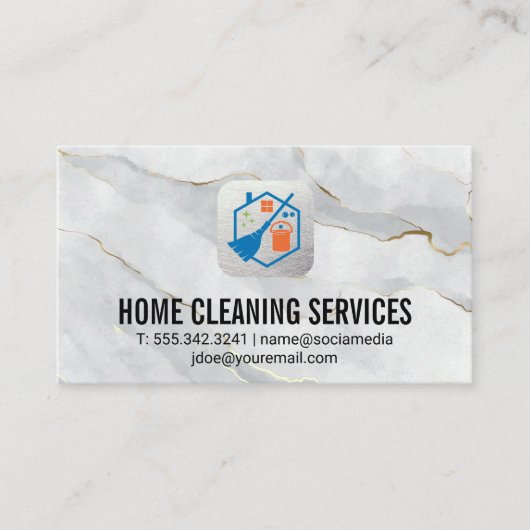 クリーニングロゴ |白い金ゴールド大理石 名刺 (正面)