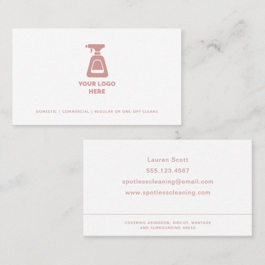 クリーニング会社あなたのカスタムロゴを追加ピンク文字 名刺 (正面/裏面)