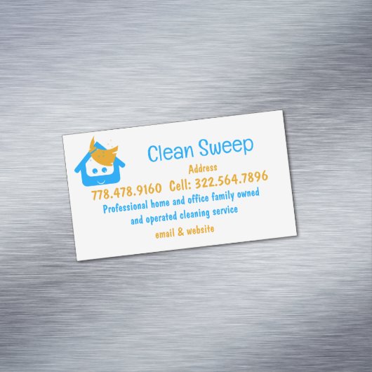 クリーニング会社クリーンスウィープかわいいハウスブルーム マグネット名刺 (インサイチュ)