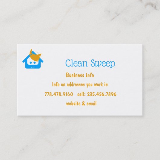 クリーニング会社クリーンスウィープかわいいハウスブルーム 名刺 (正面)