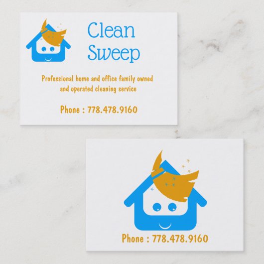 クリーニング会社クリーンスウィープかわいいハウスブルーム 名刺 (正面/裏面)