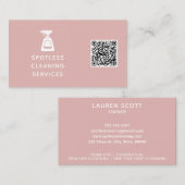 クリーニング会社QRコードスプレーボトルほこりっぽいピンク 名刺 (正面/裏面)