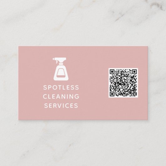 クリーニング会社QRコードスプレーボトルほこりっぽいピンク 名刺 (正面)
