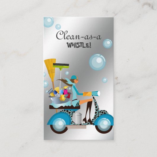 クリーニング名刺スクーターガールシルバー 名刺 (正面)