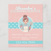 クリーニング女漫画ピンクとティール(緑がかった色)水玉模様 チラシ (正面)