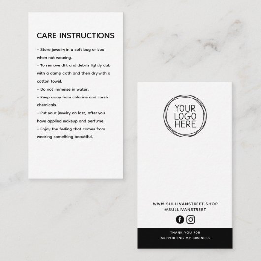 クリーニング指示気に製品つるラベル コーリングカード (正面/裏面)