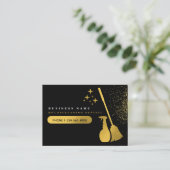 クリーニング，ブラックと金ゴールドのソーシャルメディアのアイコン 名刺 (スタンド正面)