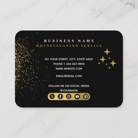 クリーニング,ブラックと金ゴールドのソーシャルメディアのアイコン 名刺 (裏面)