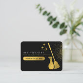 クリーニング,ブラックと金ゴールドのソーシャルメディアのアイコン 名刺 (スタンド正面)