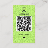 クリーニングInstagramライムグリーンハウスキーピングメイドQR 名刺 (裏面)