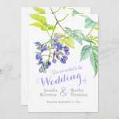 クリーパーの水色のフローラ紫色の結婚式の招待 招待状 (正面/裏面)